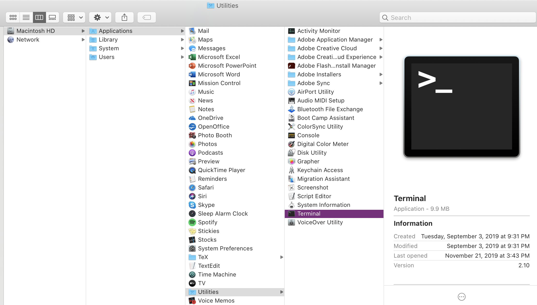 Open Mac Terminal in Applications